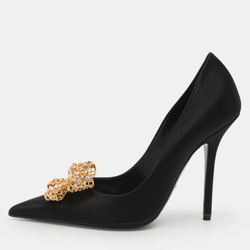 Versace Bow Size 38.5 Black Satin Pumps